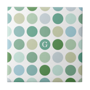 Schicke farbenfrohe grüne Punkte Muster Monogramm Fliese