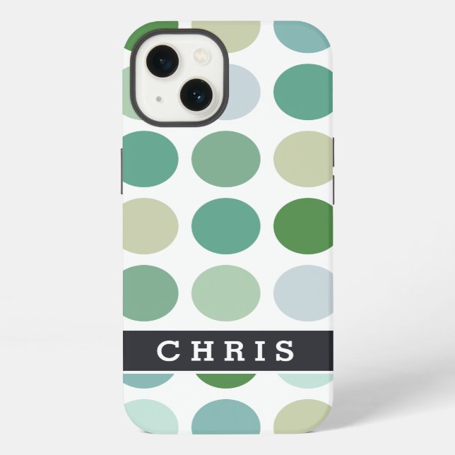 Schicke farbenfrohe grüne Punkte Muster Monogramm iPhone Hülle (Rückseite)