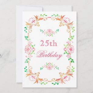 Schicke Floral Watercolor 25. Geburtstag Double Si Einladung