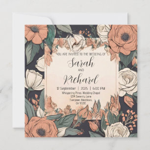 Schicke Floraldesigns mit Korallen- und Creme-Akze Einladung