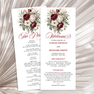 Schicke Florale Blush Burgunder Hochzeitsprogramm Programm