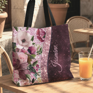 Schicke florale Burgunderrosa lila glänzende Monog