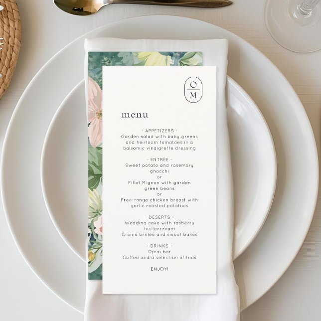 Schicke florale Monogramm-Hochzeits-Flatcard (Von Creator hochgeladen)