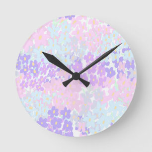 Schicke Florale Rosa Türkis Lila Muster Runde Wanduhr