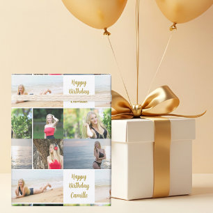 Schicke Fotocollage Alles Gute zum Geburtstag Gold Geschenkpapier