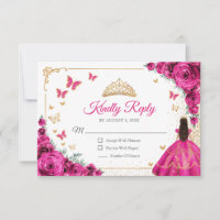 Schicke Fuchsia-Rosa-Rosen-Gold-Quinceanera-Antwor