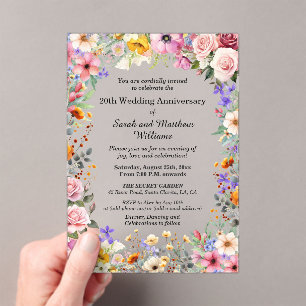 Schicke Gartenblumen 20. Hochzeitstag Acryleinladungen