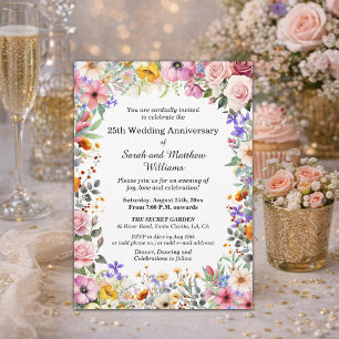 Schicke Gartenblumen 25. Hochzeitstag Einladung