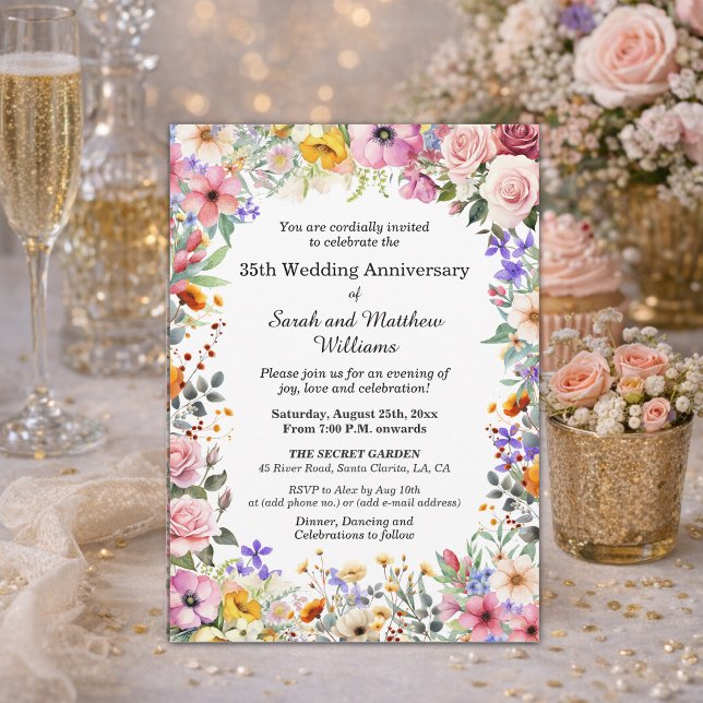Schicke Gartenblumen 35. Hochzeitstag Einladung (Von Creator hochgeladen)