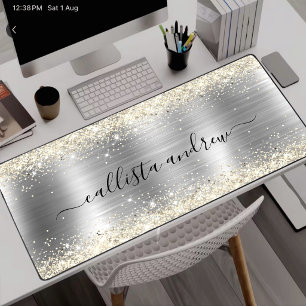 Schicke gebürstete Metall Silber Gold Faux Glitter Schreibtischunterlage