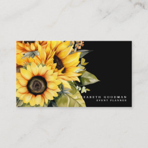 Schicke gelbe Sonnenblumen schwarze Visitenkarten Visitenkarte