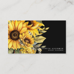 Schicke gelbe Sonnenblumen schwarze Visitenkarten Visitenkarte