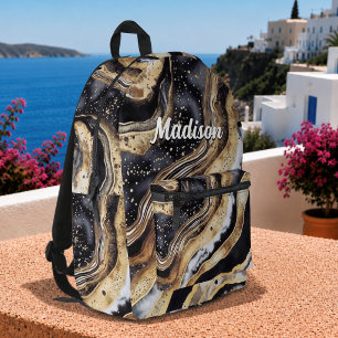 Schicke, girly schwarze Goldmarmor-Kunst Bedruckter Rucksack