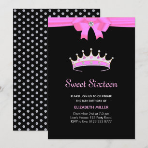 Schicke Glitter-Diamant-Krone Sweet Sixteen Einlad Einladung
