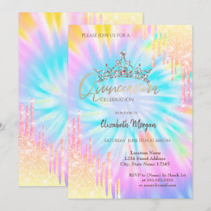 Schicke Glitter-Krone Drop Tie Dye Quinceañera Einladung