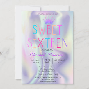Schicke Glitter-Tiara Holografisch Bunt Sweet 16 Einladung
