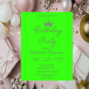 Schicke Glitter-Tiara Neon-Grün Geburtstag Einladung