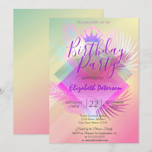 Schicke Glitter-Tiara Palmwedel Geburtstagsfeier Einladung