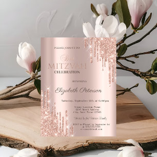 Schicke Glitter-Tropfen Roségold Bat Mizwa Einladung