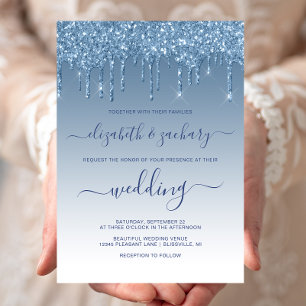 Schicke Glitzer Blaue Hochzeit Einladung