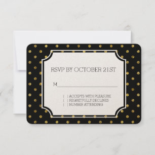 Schicke Gold Glamour und schwarze Punkte RSVP Einladung