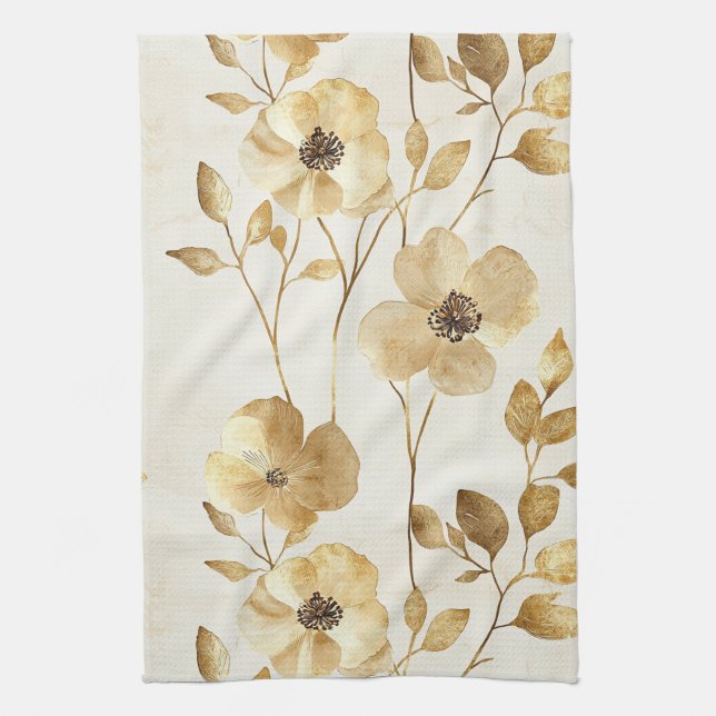 Schicke Goldblumen  Geschirrtuch (Vertikal)
