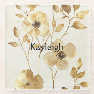 Schicke Goldblumen Glasuntersetzer