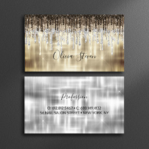 Schicke goldbraune Tröpfchen-Glitter-Monogramm Visitenkarte