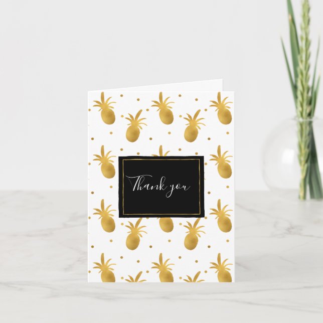 Schicke goldene Ananas und Punkte Danke (Vorderseite)