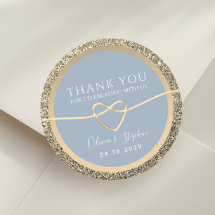 Schicke Goldene Dusty Blue Hochzeitsaufkleber für  Runder Aufkleber