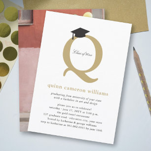 Schicke Goldene Initiale 'Q' Abschlussmütze Senior Einladung