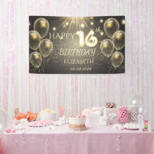 Schicke Goldene Luftballons Sterne 16. Geburtstag Banner