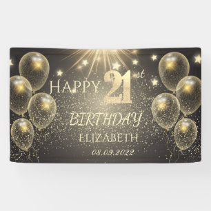 Schicke Goldene Luftballons Sterne 21. Geburtstag Banner