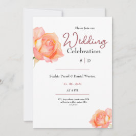 Schicke goldene Pfirsich-Rosé-Hochzeitseinladung Einladung