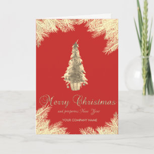 Schicke goldene Weihnachtsbaum, Äste, Rot, Firmen- Feiertagskarte