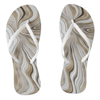 Schicke goldene Wirbelmarmor weiße Flip Flops