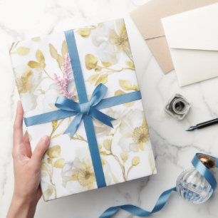 Schicke Goldweiße Blumen Brautparty Geschenkpapier