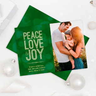 Schicke Green Peace Love & Joy Foto Folien Feiertagskarte