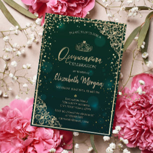 Schicke grüne Gold-Tiara, Diamanten Quinceañera Einladung