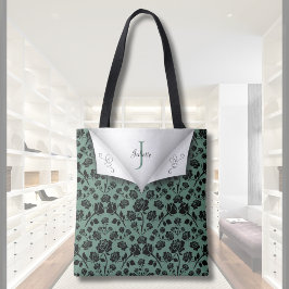 Schicke grüne und schwarze Rose Monogramm-Tasche