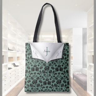 Schicke grüne und schwarze Rose Monogramm-Tasche