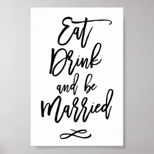 Schicke handgeschriebene Hochzeit Essen Trinken He Poster