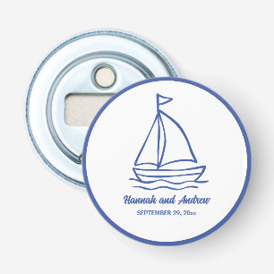 Schicke handgezeichnete Boote mit Wellen Hochzeits Flaschenöffner