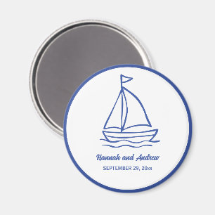 Schicke handgezeichnete Boote mit Wellen Hochzeits Magnet