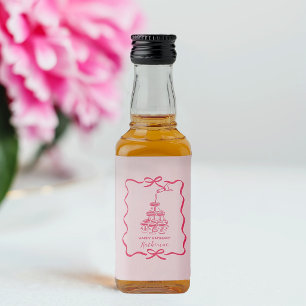 Schicke handgezeichnete rosa Champagner-Turm-Gebur Alkoholflaschenetikett