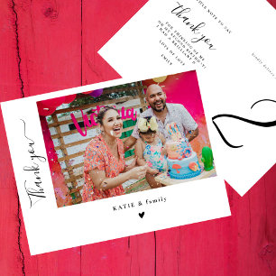 Schicke Handschrift-Foto-Geburtstagsfeier Danke sc Postkarte