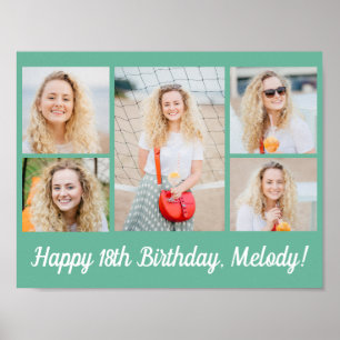 Schicke Happy Birthday Fotocollage Meeresschaumgrü Poster