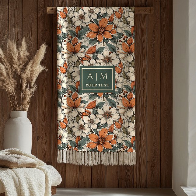 Schicke Herbstblumen Pastellgrün-Rostfarben  Fleecedecke (Cute Autumn Flowers Pastel Green Rust Colors Blanket

)