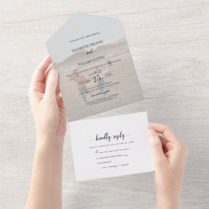 Schicke Hochzeit mit RSVP und Vellum-Effekt-Foto All In One Einladung