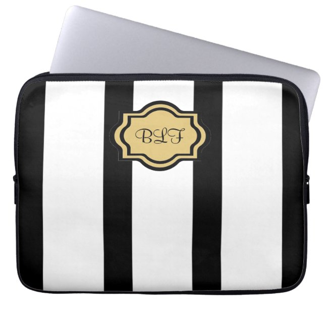 schicke ipad Hülse, kakki/blackstripes/Monogramm Laptopschutzhülle (Vorderseite)